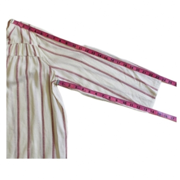 Splendid V-Neck Blouse, Ivory with Vertical Red/Pink Stripes, Medium NWT - Picture 8 of 10